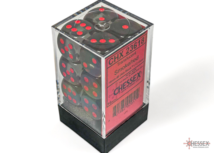 Translucent Smoke/red 16mm d6 Dice Block (12 dice) - CHX23618
